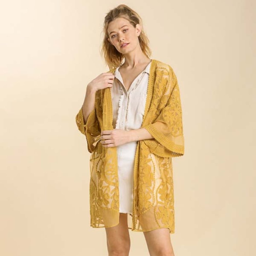 Umgee Floral Lace Open Front Kimono